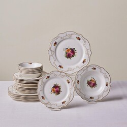 Karaca Forever Bone China Antique 24-Piece Dinner Set for 6 People, Multicolor Floral Dinnerware Set, Lightweight Fine China Plates and Bowls, Microwave and Dishwasher Safe Tableware
