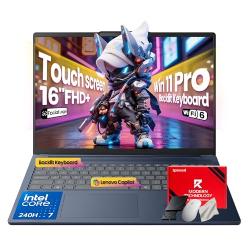 Lenovo IdeaPad Touchscreen Business Laptop - 16 Inch FHD+(1920X1200) - Intel 10-Core 7 240H(Beat Ultra 7 255U) - Facial Login IR Cam - Backlit KB - Win 11 Pro - Redragon Bundle(32GB DDR5 | 1TB SSD)