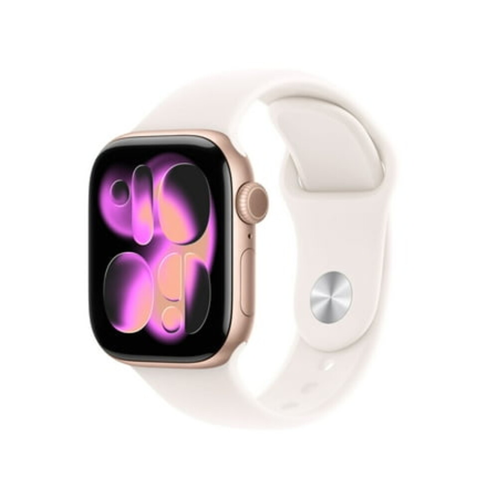 Apple Watch Series 11 [GPS + Cellular 42mm] Smartwatch with Rose Gold Aluminum Case with Light Blush Sport Band - S/M