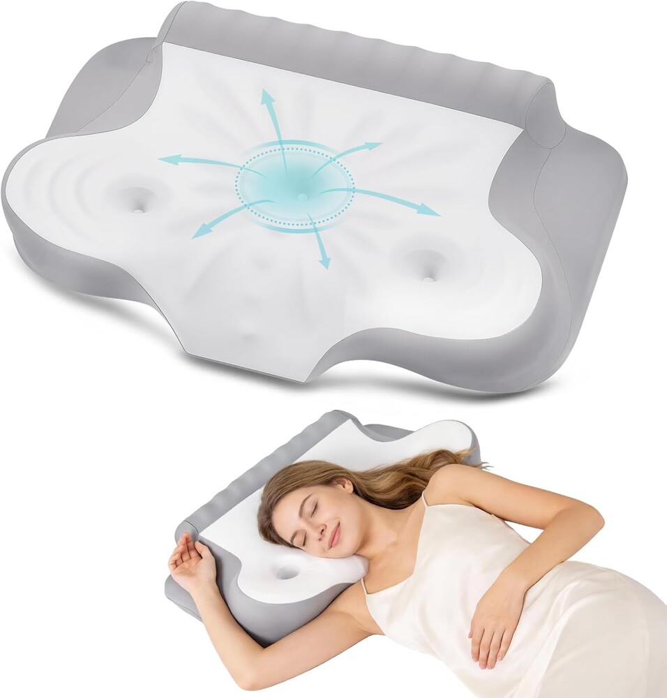 Cervical Pillow for Neck Pain Relief, Ergonomic Contour Memory Foam Neck Support Pillow with Ear Pressure Relief and Dual Height Design