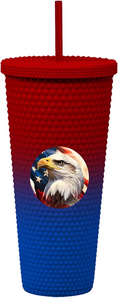 Spoontiques Studded Tumbler, 32oz - Insulated Double Wall Acrylic Travel Cup Spill Proof Lid - for Hot & Cold Beverages - Americana