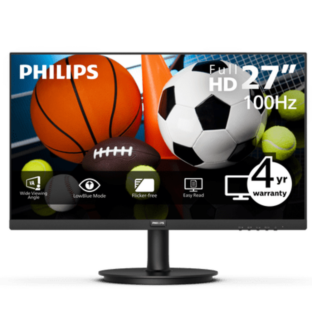 Philips V-line 271V8LBS 27" Class Full HD LED Monitor - 16:9 - Textured Black - 27" Viewable - Vertical Alignment (VA) - WLED Backlight - 1920 x 1080 - 16.7 Million Colors - Adaptive Sync - 250 Nit...