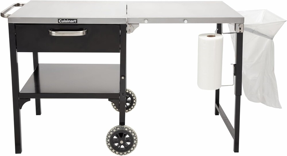 Cuisinart Prep ‘n Cook Outdoor Table and Grill Stand, Stainless Steel Folding Table with Wheels, 48” x 24” Prep Station for Home BBQ, Tailgates, Cookouts