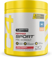 C4 Ripped Sport Pre Workout Powder Fruit Punch - NSF Certified for Sport + Zero Sugar Preworkout Energy Supplement for Men & Women - 135mg Caffeine + Weight Loss - 30 Servings