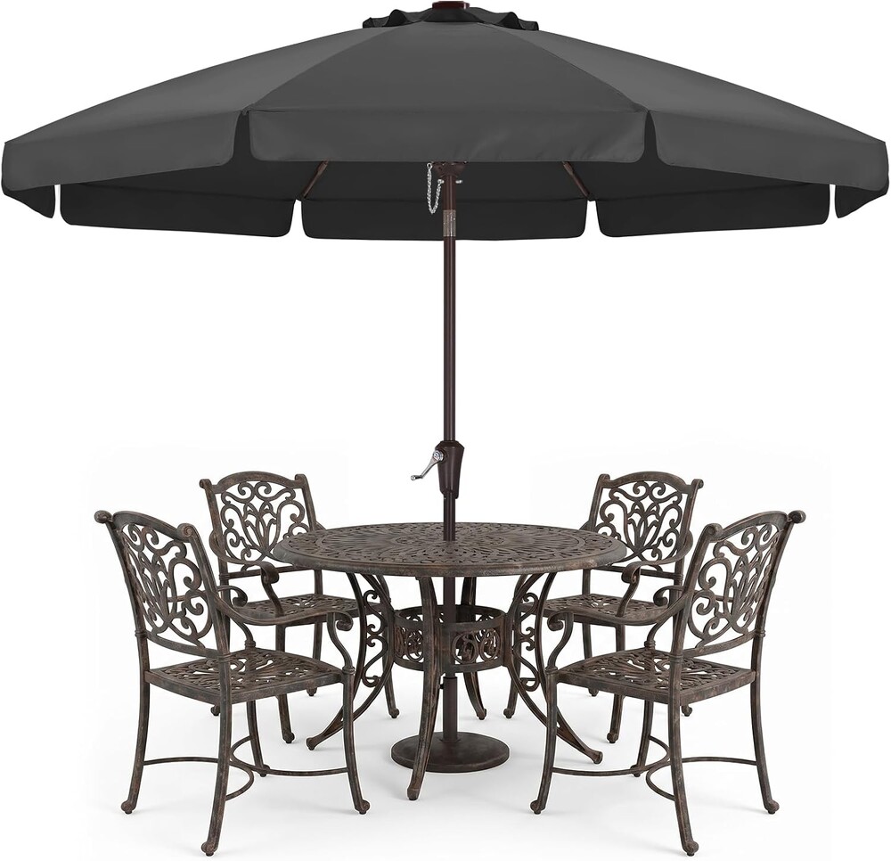 ABCCANOPY 10ft Scalloped Patio Umbrella, Outdoor Table Umbrella with Tilt and Crank, Fiberglass Ribs Deck Umbrella for Patio, Pool, Garden, Picnic (Dark Gray)