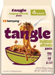 Samyang Tangle Bulgogi Alfredo Fettuccine Spicy Creamy Pasta Sauce Authentic Korean Flavor Air Dried Noodle Easy Cook Pasta 3.63 oz (Pack of 4)