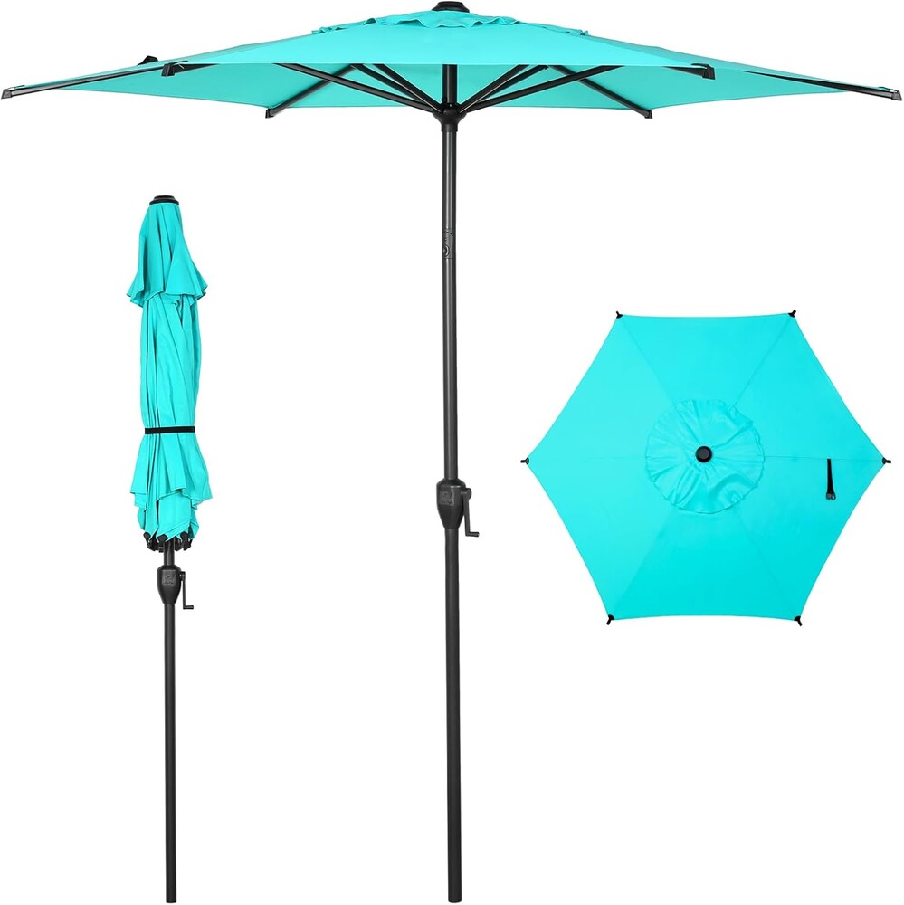 Abba Patio 7.5FT Lyon Outdoor Patio Umbrella Outdoor Table Umbrella with Push Button Tilt and Crank Market Umbrella 6 Sturdy Ribs UV Protection Waterproof for Garden Deck Backyard Pool, Turquoise