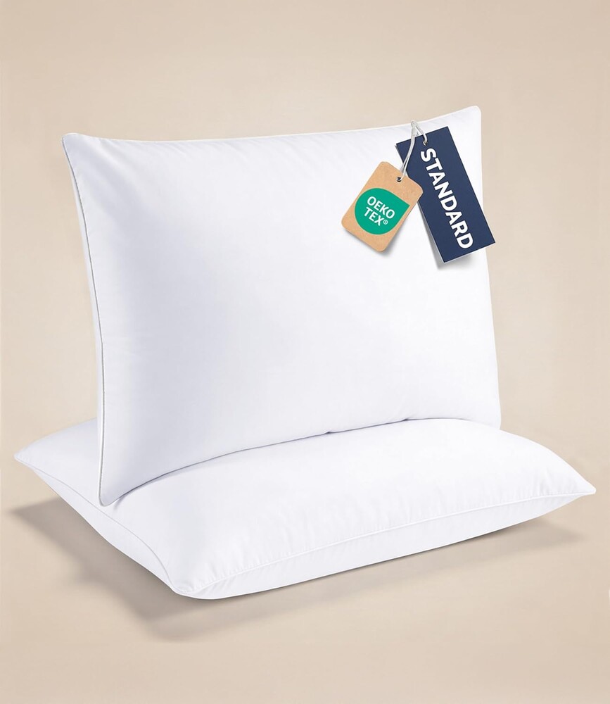 CGK Linens Ultra Thin Flat Pillows for Sleeping - Standard Size Pillows Set of 2 - Soft Down Alternative Bed Pillows for Back and Stomach Sleepers - Low Density, Low Loft Support - 20" x 26" - White