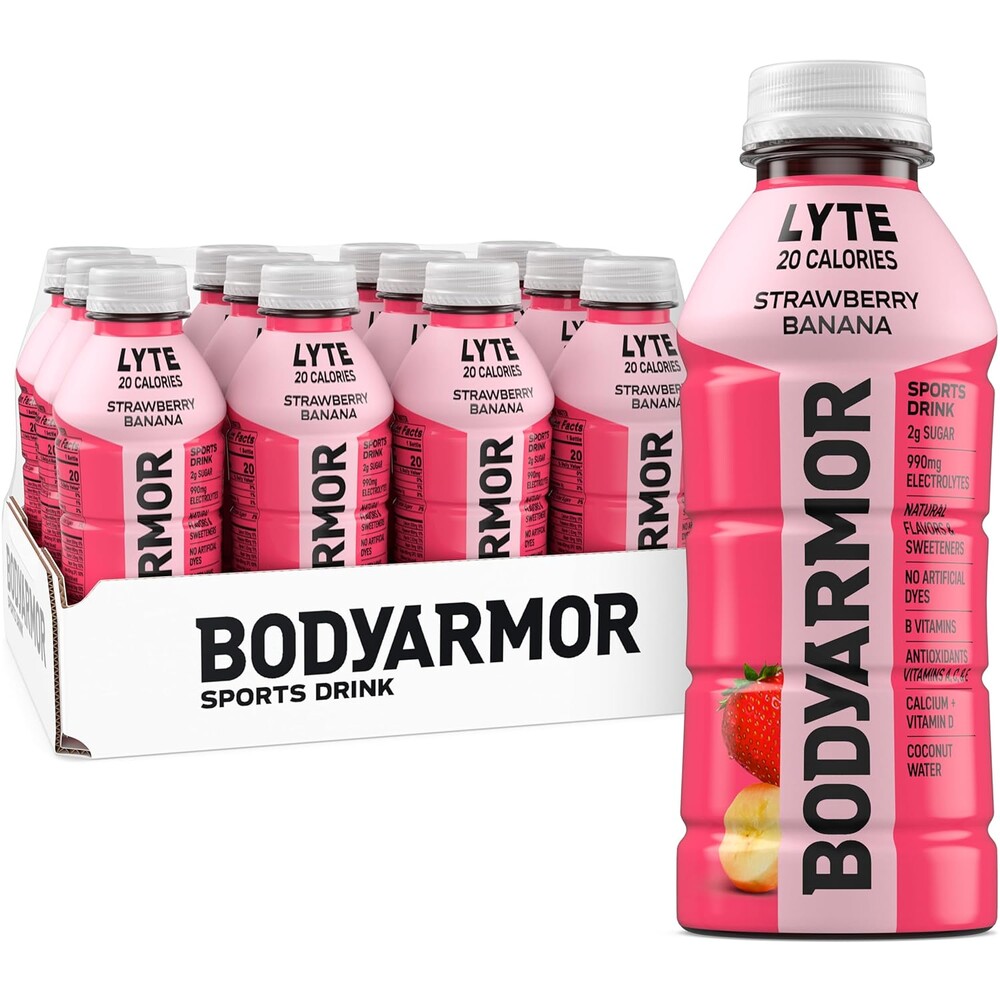 BODYARMOR Lyte Sports Drink Low-Calorie Beverage, Strawberry Banana, Coconut Water Hydration, Natural Flavors with Vitamins, Potassium-Packed Electrolytes, 16 Fl Oz (Pack of 12)