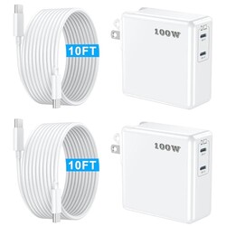 Mac Book Pro Charger 100W USB C Charger Block Fast Charging Dual Ports 2Pack for MacBook Pro/Air 13 14 15 16 inch, iPad,iPhone 16/15 Pro Max, Samsung Galaxy USBC Device 10FT C to C Charge Cable Cords