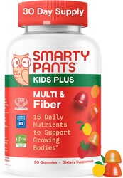 SmartyPants Kids Multivitamin & Fiber Gummies: Prebiotic Fiber to Support Kids Digestion with Vitamin D3, C, Vitamin B12, B6, A, Zinc, Biotin, Folate, Three Fruit Flavors, 90 Count (30 Day Supply)