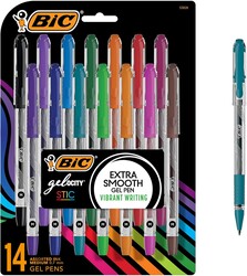 BIC Gel-ocity Smooth Stic Gel Pen, Medium Point (0.7mm), Assorted Colors, 14-Count, Vibrant and Smooth Gel Ink Pens