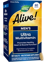 Nature's Way Alive! Men’s Once Daily Ultra Potency Multivitamin Tablets, Complete High Potency Men’s Daily Vitamin Promotes Heart & Muscle Function*, B-Vitamins, Zinc and Antioxidants, 60 Tablets