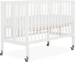 Dream On Me Quinn Full-Size Portable Baby Crib in White, GreenGuard Gold & BSA, Patented Quick Fold System, Adjustable Mattress Support, Heavy-Duty Wheels, Compact Design, Safe Sleep Assurance