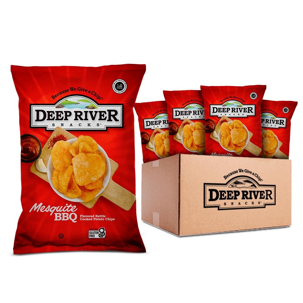 Deep River Kettle Cooked Potato Chips, Mesquite BBQ Chips 5oz (Pack of 12) - Crunchy and Flavorful, Kosher Certified, Gluten Free, Non-GMO, Perfect for Parties and Picnics