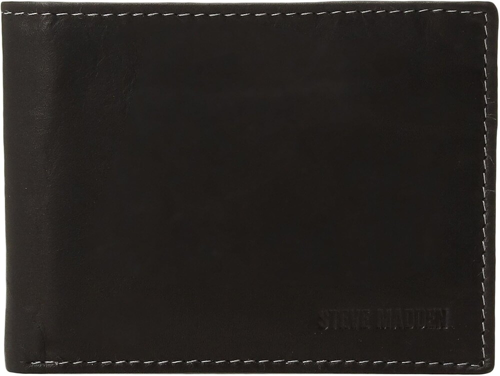 Steve Madden Men's Slim Leather Wallet with Extra Capacity Attached Flip Pockets