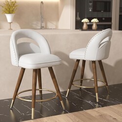 GYI 24" Swivel Counter Height Bar Stools Set of 2, Creamy White Velvet | Extra-thick upholstered cushion; streamlined curved backrest; sturdy wood legs with footrest; 300 lbs weight capacity.