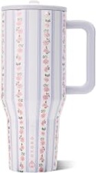 HydroJug Traveler - 40 oz Water Bottle with Handle & Flip Straw - Fits in Cup Holder, Leak Resistant Tumbler-Reusable Insulated Stainless Steel & Rubber Base - Gifts for Women & Men, Primrose