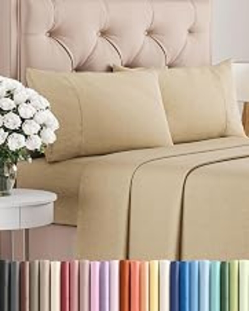 Queen Size 4 Piece Hotel Luxury Bed Sheet Set - Breathable, Cooling, Deep Pocket, Easy-Fit, Soft & Wrinkle Free - Heathered Tan