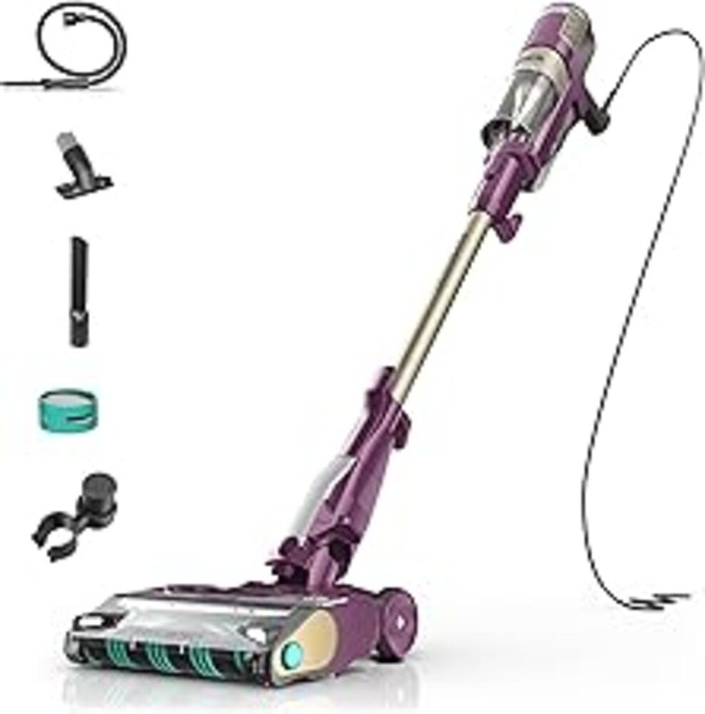 Shark PowerDetect | Corded Stick Vacuum Cleaner for Carpet & Hard Floors | Lightweight Hand Vacuum for Pet Hair with DuoClean | Self-Cleaning Brushroll | HEPA | 3 Attachments | Purple | HZ4001AMZ