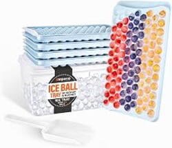 Emporio Kitchen Round Ice Cube Tray Set Pack of 1, BPA-Free Stackable Trays with Lid & Tongs, 104 Ice Balls Per Tray for Whiskey, Drinks, and Cocktails, Quick Release Round Ice Cube Mold, Blue