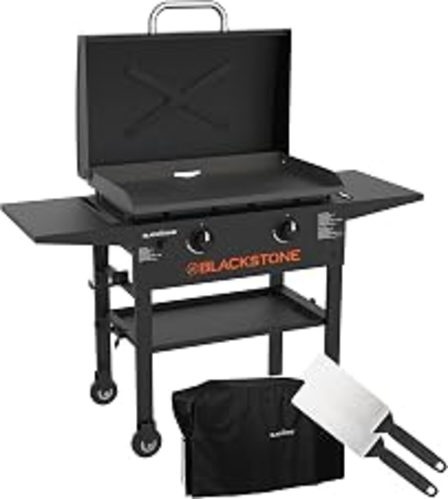 Blackstone 2450AZ 28" Omnivore Griddle with Hood Bundle | Includes 28" Griddle with Hood, Soft Cover, and Two Spatulas