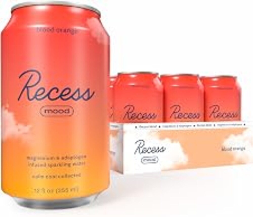 Recess Mood Magnesium & Adaptogen Drink, Relaxation Beverage, 12 ounce (Blood Orange, 12 pack)
