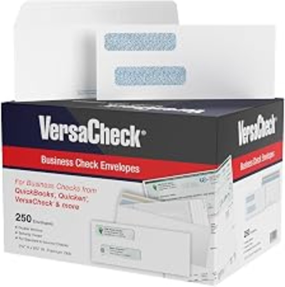 250 VersaCheck NRP Business Double Window Security Standard and Voucher Check Envelopes - Compatible with Business Checks Made from VersaCheck, QuickBooks, Quicken, Sage, and Others.