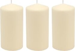 Stonebriar Unscented Pillar Candles – 65 Hour Burn Time, Long-Lasting Wax Candles for Weddings, Holidays, Home Décor & Special Events, Pack of 3, Ivory, 3" x 6"