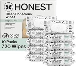 The Honest Company Baby Wipes for Sensitive Skin, Hypoallergenic, Fragrance-Free, Multi-Use, Pattern Play Design, 720 Count (10 Packs of 72)