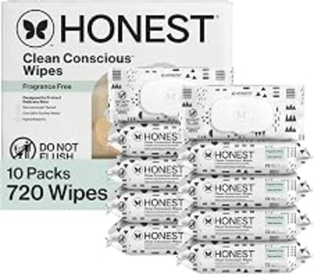 The Honest Company Baby Wipes for Sensitive Skin, Hypoallergenic, Fragrance-Free, Multi-Use, Pattern Play Design, 720 Count (10 Packs of 72)