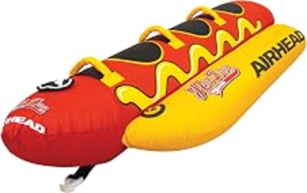 Airhead Hot Dog Towable Tube for Boating, 1-5 Rider Inflatable Boat Tube for Water Tubing, Full Nylon Cover, EVA Padding, Foam Padded Handles w/Neoprene Knuckle Guard, Speed Safety Valve