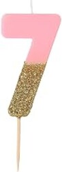 Talking Tables Pink Number 7 Candle with Gold Glitter Premium Quality Cake Topper Decoration For Kids, Adults, 7th, 70th Birthday Party, Anniversary, Milestone Age, Height 8cm, 3"