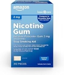 Amazon Basic Care Uncoated Nicotine Polacrilex Gum 2 mg, Original Flavor, Stop Smoking Aid, Reduces Withdrawal Symptoms, 310 Count