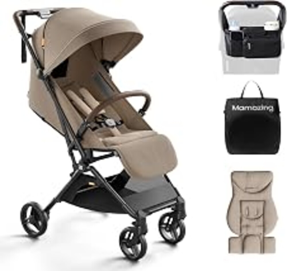MAMAZING Ultra Air Lightweight Baby Travel Stroller with Carbon Fiber Frame, Compact & Airplane-Friendly, One-Handed Fold, 11.6 lbs, Perfect for Toddlers, Organizer & Cushion Included, Simply Taupe