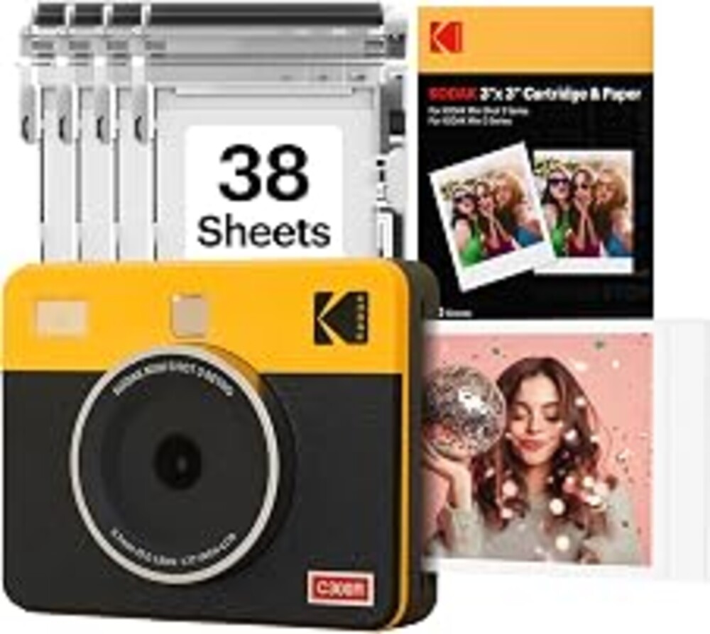 KODAK Mini Shot 3 Retro 3x3” Instant Digital Camera & Photo Printer, 38 Sheets, 2-in-1 Portable Print Camera, Bluetooth Smartphone Printer for iOS & Android, 4PASS Dye Sublimation, Yellow