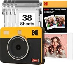 KODAK Mini Shot 3 Retro 3x3” Instant Digital Camera & Photo Printer, 38 Sheets, 2-in-1 Portable Print Camera, Bluetooth Smartphone Printer for iOS & Android, 4PASS Dye Sublimation, Yellow