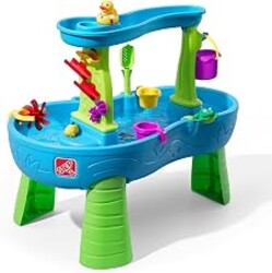 Step2 Rain Showers Splash Pond Water Table, Kids Water and Sand Activity Sensory Playset, Summer Outdoor Toys, 13 Piece Water Toy Accessories, For Toddlers 1.5+ Years Old, Blue & Green