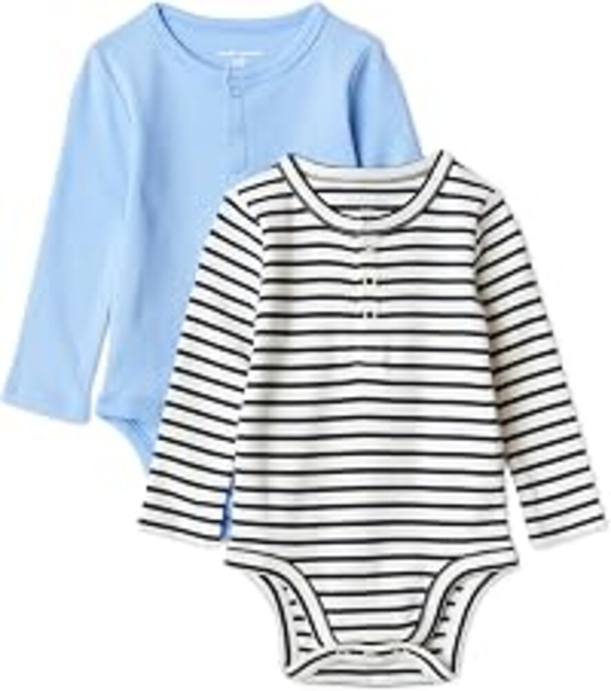 Amazon Essentials Unisex Babies' Long-Sleeve Cotton Henley Bodysuits, Pack of 2