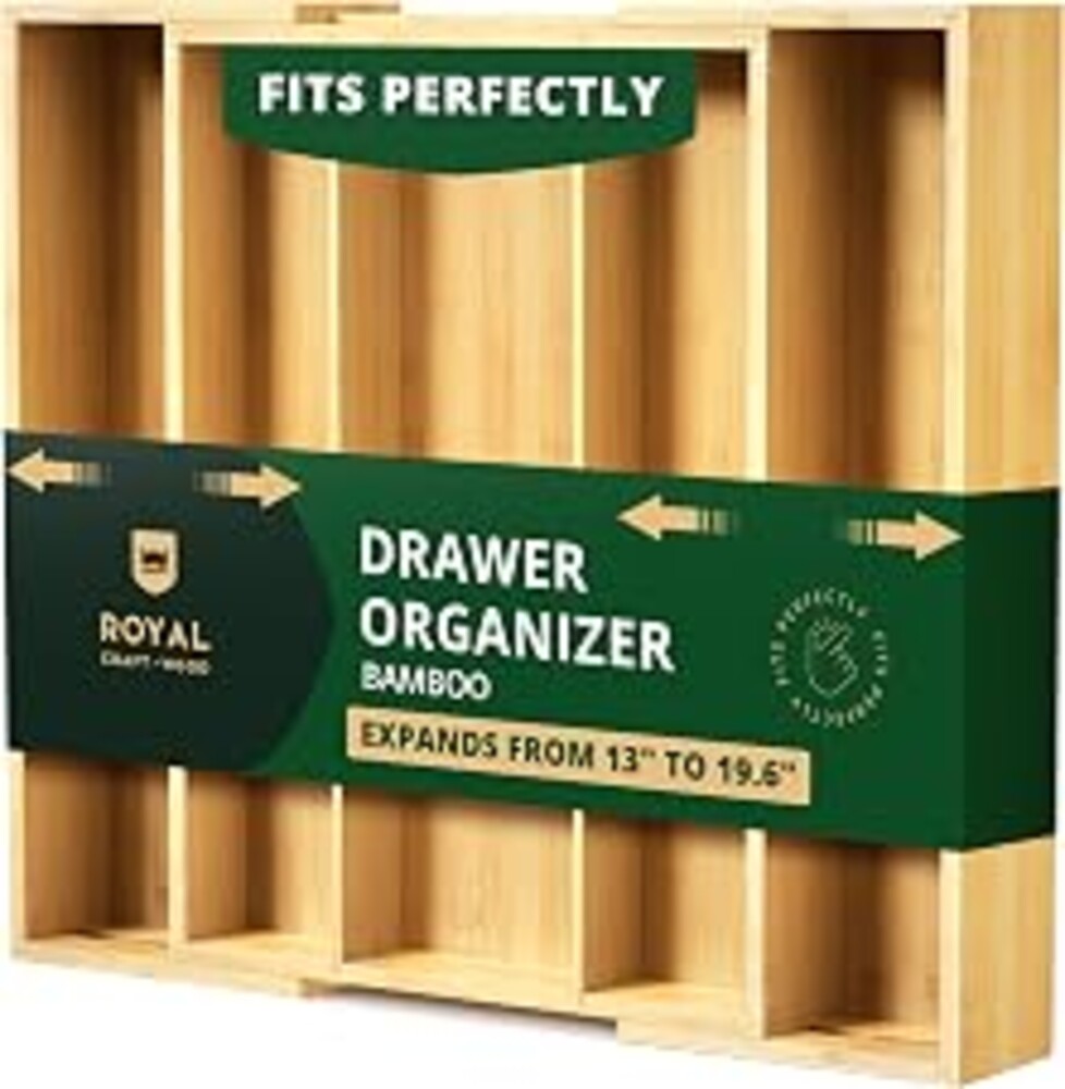 Luxury Bamboo Kitchen Drawer Organizer - Silverware Organizer - Utensil Holder and Cutlery Tray with Grooved Drawer Dividers for Flatware and Kitchen Utensils (5 Slot, Natural)