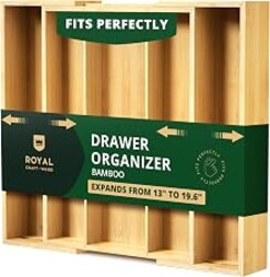 Luxury Bamboo Kitchen Drawer Organizer - Silverware Organizer - Utensil Holder and Cutlery Tray with Grooved Drawer Dividers for Flatware and Kitchen Utensils (5 Slot, Natural)