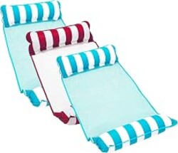 Aqua Monterey Hammock Pool Float - Three Pack - Two Light Blue & One Burgundy/White Stripe, 3-Pack