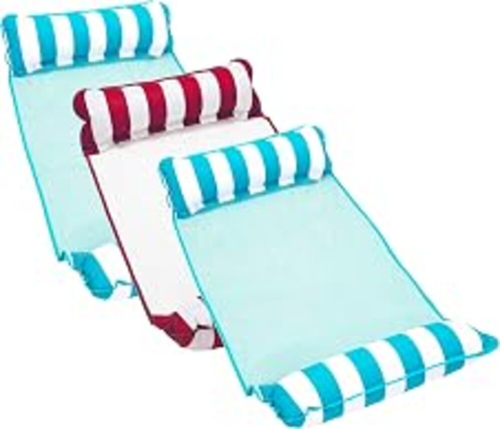 Aqua Monterey Hammock Pool Float - Three Pack - Two Light Blue & One Burgundy/White Stripe, 3-Pack