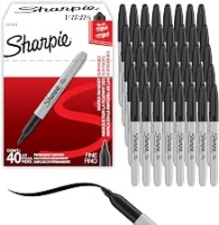 Sharpie Permanent Markers, Fine Tip, Black, 40 Count - Office Supplies, Quick Drying, Fade Resistant, For Wood, Plastic, Paper, Metal, And More