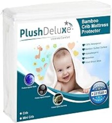 PlushDeluxe Crib Mattress Protector, 28”x49”, 100% Waterproof, Noiseless, Ultra Soft Viscose Made from Bamboo with Quilted Terry Cotton Top, White Fitted Sheet Style Toddler Crib Cover