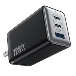 128W USB C Wall Charger,GaN III 3-Port Fast Charging Station,PD QC Foldable Charger Block Portable 65W Laptop Adapter for MacBook Pro/Air,iPad Pro,Galaxy S23,Dell XPS 13,iPhone 17/16/Pro etc