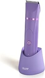 OLOV Electric Body Hair Trimmer - Groin Trimmer for Men - Bikini Trimmer Women - Wet/Dry Shaver Groomer, Replaceable Ceramic Blade Heads, USB Recharge Dock, Waterproof Hygiene Razor, Bright Purple