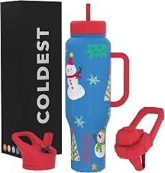 Coldest Tumbler with Handle and Straw, 100% Leak Proof Insulated Tumbler with Lid and Straw (3 Lids), Stainless Steel Tumblers for Women & Men, Cup Holder Friendly Base, 46 oz (Mr. Snowie)