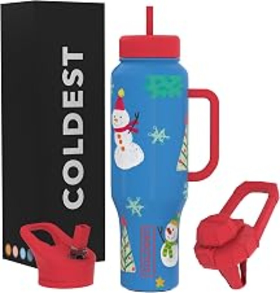 Coldest Tumbler with Handle and Straw, 100% Leak Proof Insulated Tumbler with Lid and Straw (3 Lids), Stainless Steel Tumblers for Women & Men, Cup Holder Friendly Base, 46 oz (Mr. Snowie)