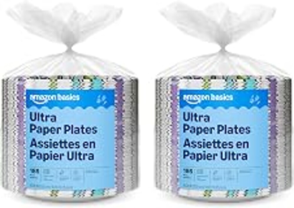Amazon Basics Ultra Paper Plates, 10 Inch, Disposable, 372 Count (2 Pack of 186), Packaging May Vary